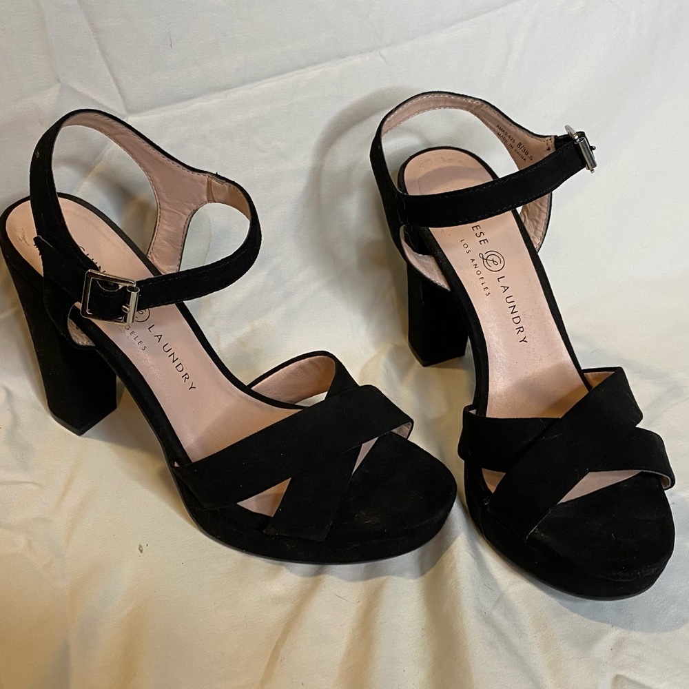 Chinese Laundry Black Velvet-like Sandals Sz 8